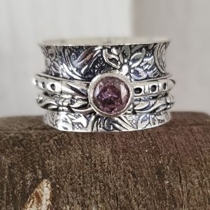 New Pink Topaz Silver Spinner Meditation Ring
